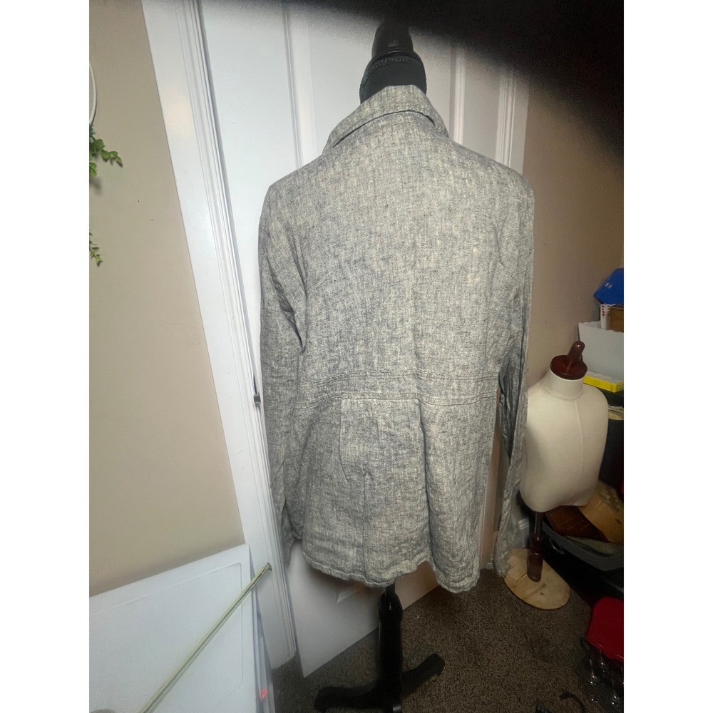 FLAX Women's Medium‎ Linen Jacket Gray Button Front Collared Blazer - Picture 2 of 6